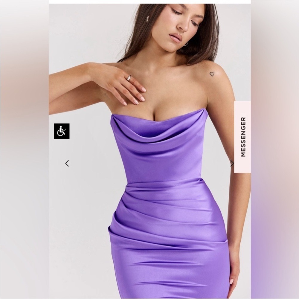 House of CB SANTANA VIOLET SATIN STRAPLESS CORSET MIDI DRESS NWOT size M - Picture 9 of 13